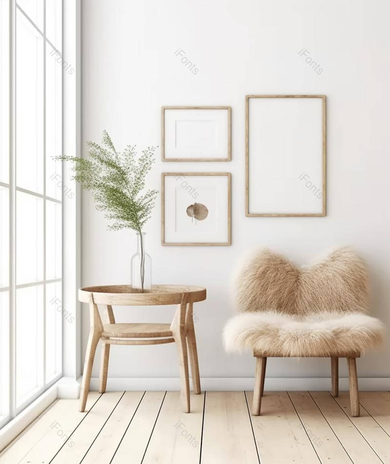 白色房间与天然木制家具Scandi-Boho风格,高清,摄影图,摄影图片,图片大全,摄影图免费下载